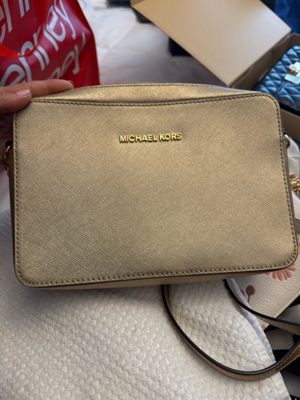 Michael Kors Metallic Gold Crossbody Saffiano Leather Bag